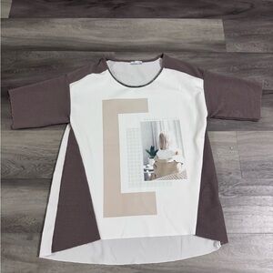Zara White and Brown Textured Top